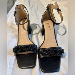 Esprit Black Ankle-Strap Heels with Chain Accent